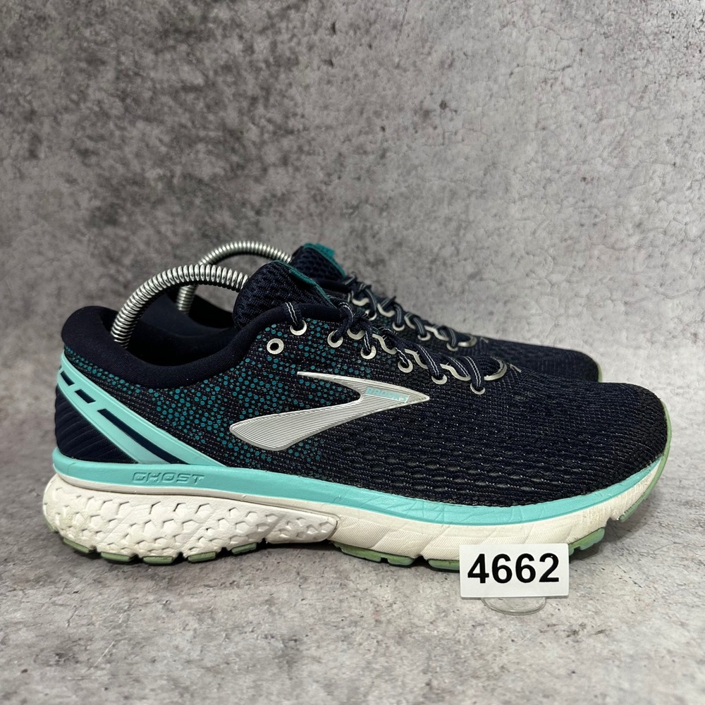 Brooks Ghost 11 Running Shoes Women 10.5 Navy Blue Mint Green Athletic Sneakers